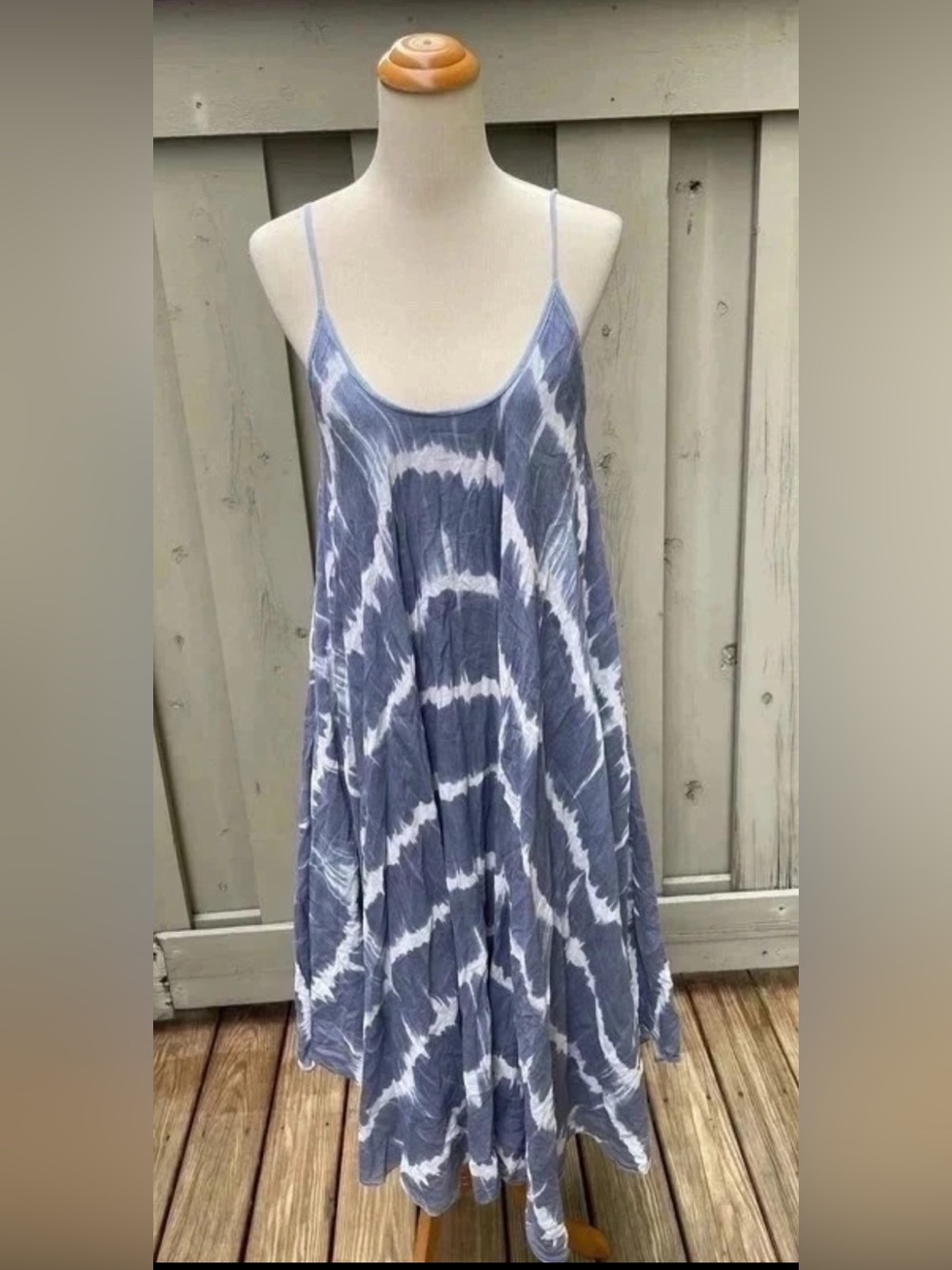 Made In Italy Blue Tie Dye Bohemian Maxi 100% Cotton Sun Dress Size M / L